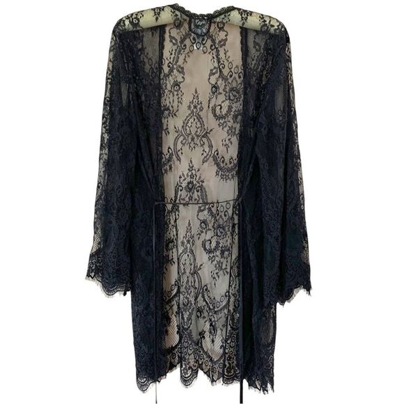 In Bloom by Jonquil Black Lace Robe - Picture 3 of 6